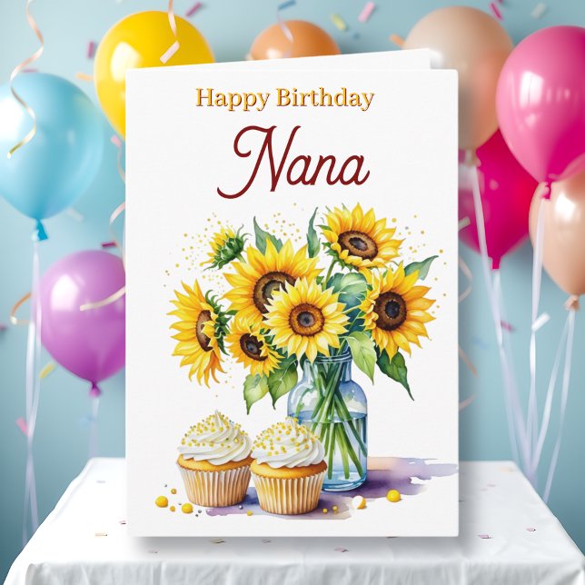 Happy Birthday Nana | Sunflowers and Cupcakes Card (Creator Uploaded)