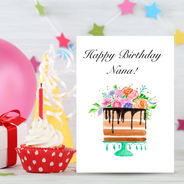 Happy Birthday Nana Watercolor Cake Birthday Card (Sweet Delights: Personalize the Perfect Birthday Card for Your Nana!)
