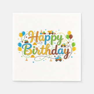 Happy Birthday Napkins Construction Vehicles