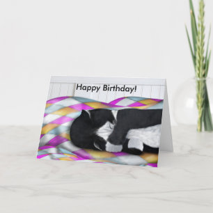 Happy Birthday Napping Tuxedo Cat Card