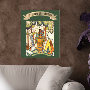 Happy Birthday Native American Woman Embroidery Poster
