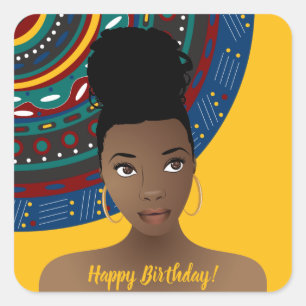 Happy Birthday!   Natural Beauty, Tribal Inspired Square Sticker