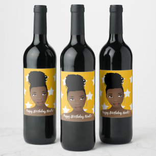 Happy Birthday! Natural Beauty, White Stars, Gold Wine Label