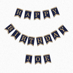Happy Birthday Navy Blue Gold 3 Letters Name Joe Bunting
