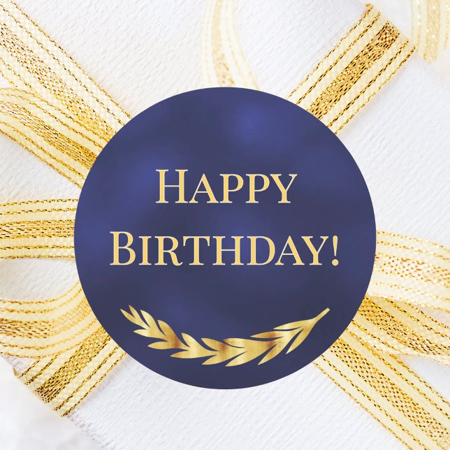Happy Birthday navy blue gold decor Classic Round Sticker (Creator Uploaded)
