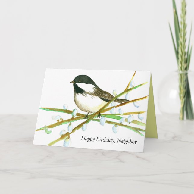 Happy Birthday Neighbor Chickadee Bird Card (Front)