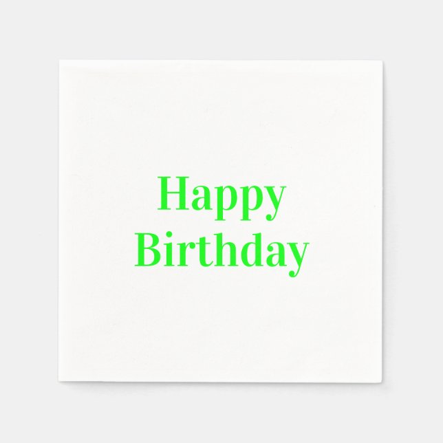 "Happy Birthday" neon green white party paper Napkin (Front)