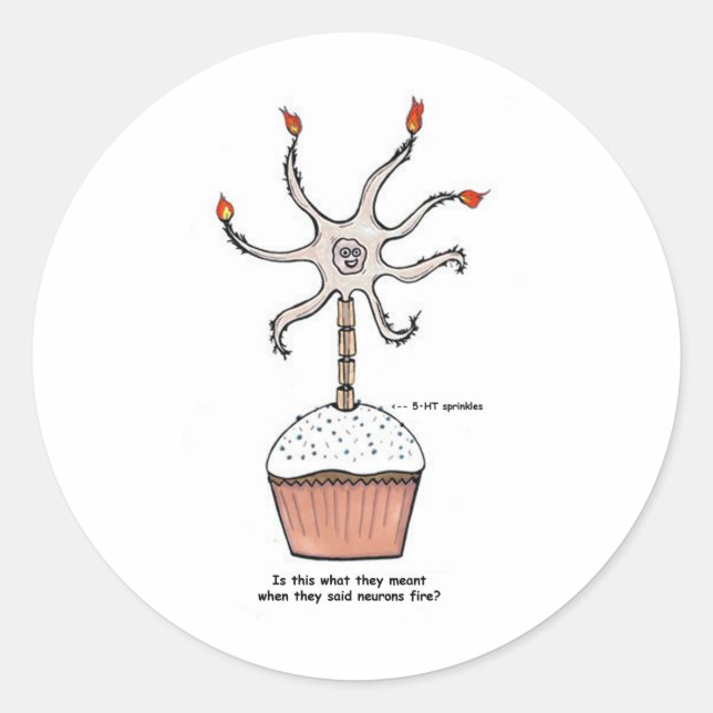 Happy Birthday Neuron Cupcake Classic Round Sticker (Front)