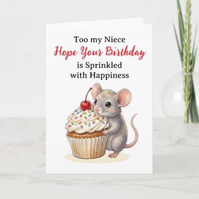 Happy Birthday Niece | Cute Mouse Card (Front)