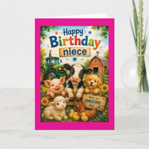 Happy Birthday Niece Farm Animals  Card