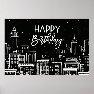 Happy Birthday Night City Scape Poster