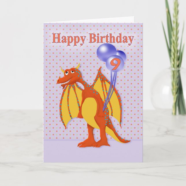 Happy Birthday Nine Year Old, Friendly Dragon Card (Front)