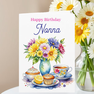 Happy Birthday Nonna   Flowers and Cupcakes Card