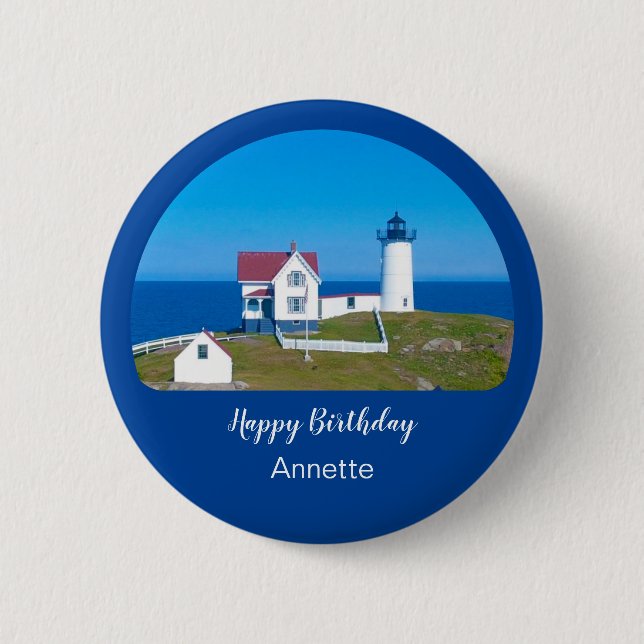 Happy Birthday Nubble Lighthouse  6 Cm Round Badge (Front)