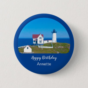 Happy Birthday Nubble Lighthouse  6 Cm Round Badge