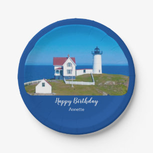 Happy Birthday Nubble Lighthouse Paper Plate
