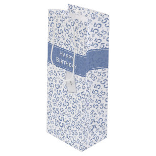 Happy Birthday Number 55 Pattern Blue/White Wine Gift Bag