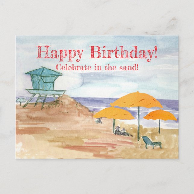 Happy Birthday Ocean Celebrate In The Sand Postcard (Front)