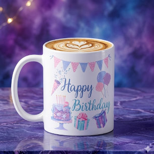 Happy Birthday – Ocean-Inspired Cake and Balloons  Coffee Mug