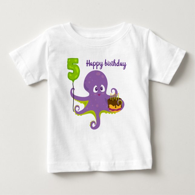 Happy birthday octopus 5th birthday t-shirt  (Front)