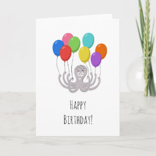 Happy Birthday Octopus Folded Greeting Card
