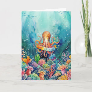 Happy Birthday Octopus Ocean Sea Life Water Fish Card