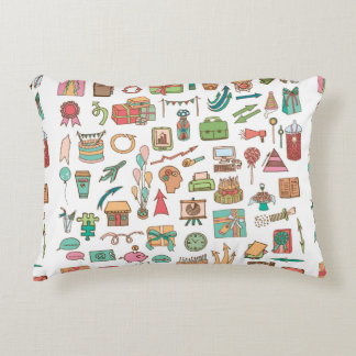 Happy birthday office elements in sketch doodle ha decorative cushion