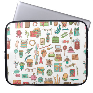 Happy birthday office elements in sketch doodle ha laptop sleeve