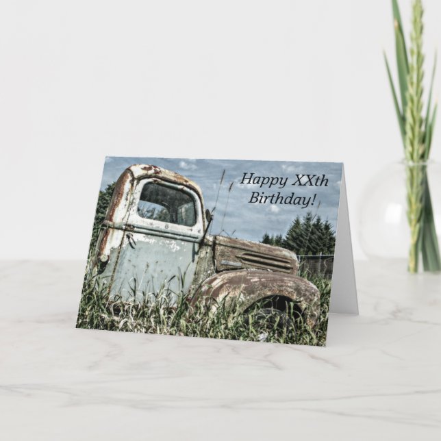 Happy Birthday - Old Antique Beater Truck in Grass Card (Front)
