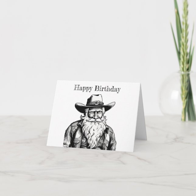 Happy Birthday Old Cowboy in Leather Jacket  Card (Front)