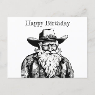 Happy Birthday Old Cowboy in Leather Jacket  Postcard