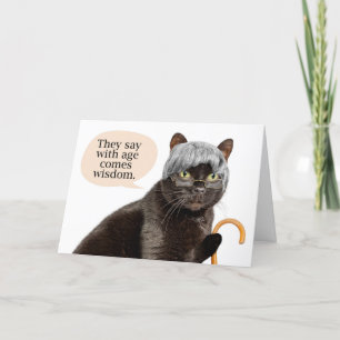 Happy Birthday Older Cat in Grey Wig With Glasses Holiday Card
