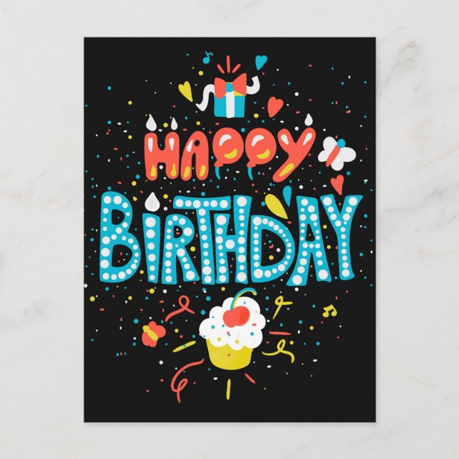 Happy Birthday on Black Postcard (Front)