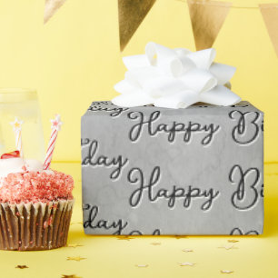 Happy Birthday on Grey Watercolor Wrapping Paper