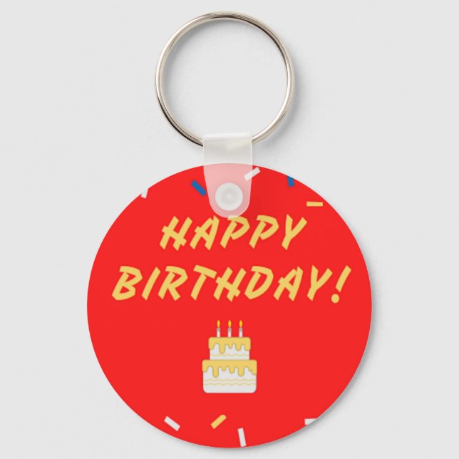 Happy birthday on red key ring (Front)
