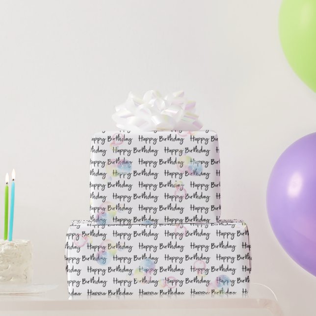 Happy Birthday On White With Bubbles Wrapping Paper (Party Gifts)