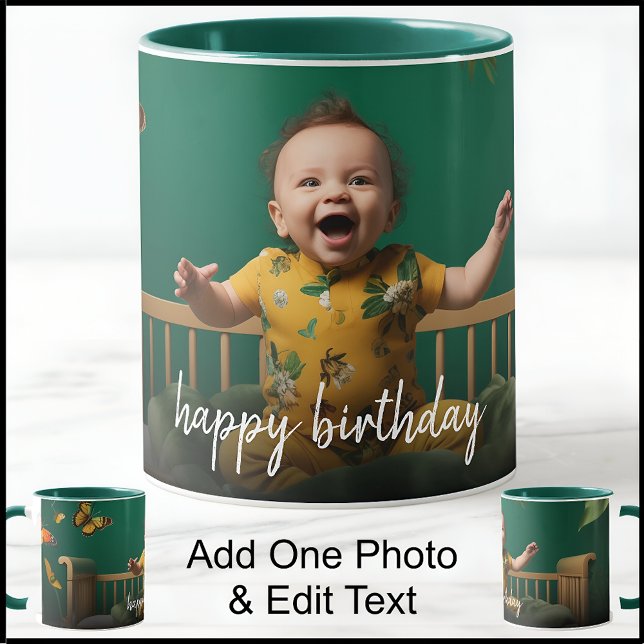 Happy Birthday One Photo Template With Fancy Text  Mug (Creator Uploaded)