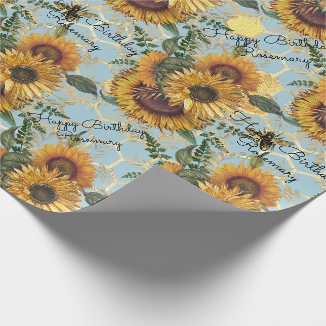 Happy Birthday or Retirement Sunflower Add Name Wrapping Paper (Corner)