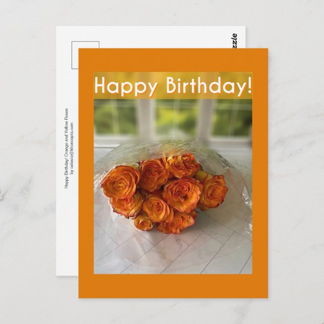 Happy Birthday! Orange and Yellow Roses Postcard (Front/Back)