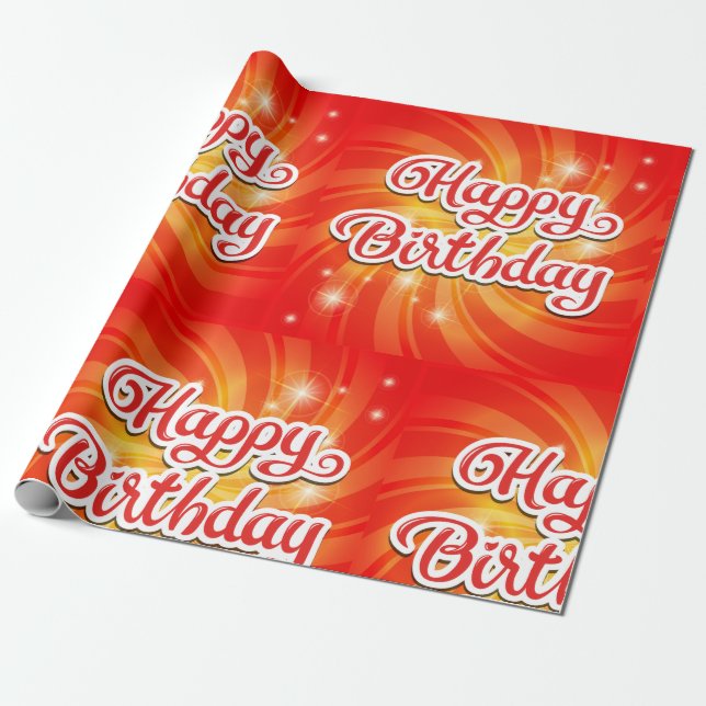 Happy Birthday Orange Background Wrapping Paper (Unrolled)