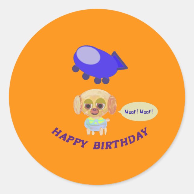 Happy Birthday Orange Classic Round Sticker (Front)