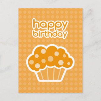 happy birthday orange cupcake postcard