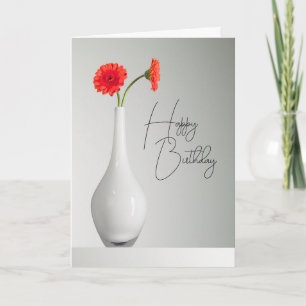 Happy Birthday Orange Gerbera in Vase Card