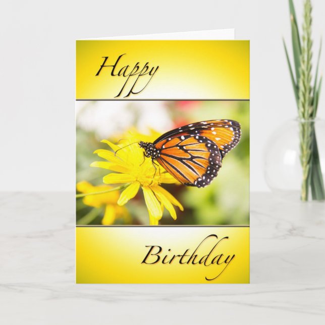 Happy Birthday Orange Monarch Butterfly Card (Front)