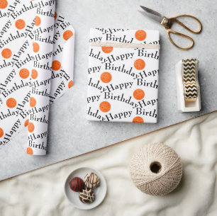 Happy Birthday Orange Pickleballs On White Wrapping Paper