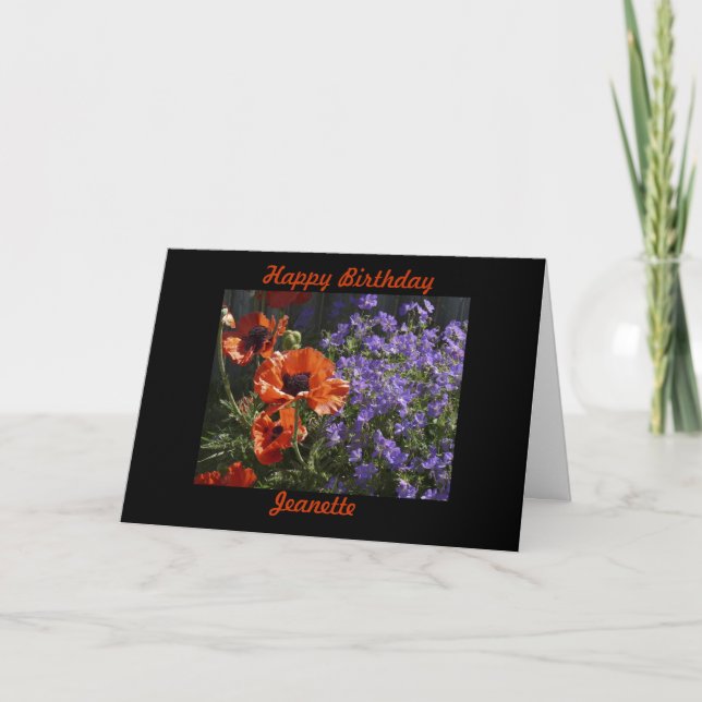 Happy Birthday, Orange Poppies Personalised Card (Front)