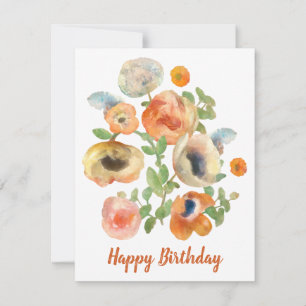 Happy Birthday Orange Spring Flowers Card