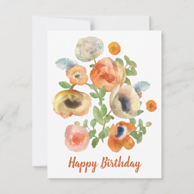 Happy Birthday Orange Spring Flowers Card (Back)