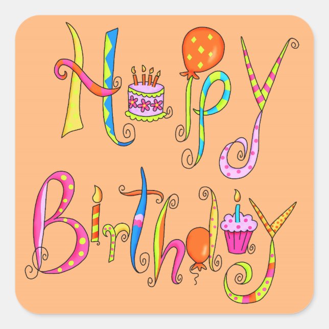 Happy Birthday Orange Sticker (Front)
