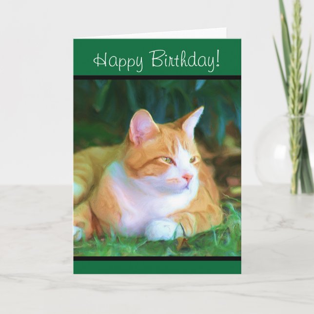 Happy Birthday Orange Tabby Cat greeting card (Front)